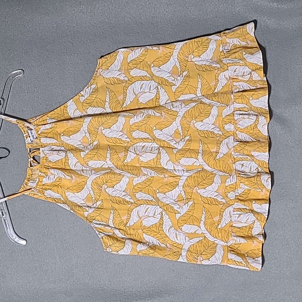 NINE WEST‎ Yellow Leaf Print Women's Strappy Top Blouse - Size Large